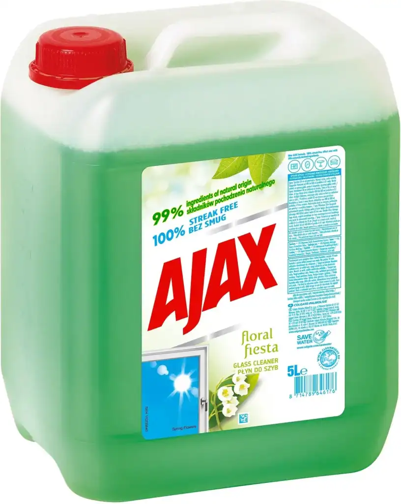 Uniwersalny płyn do szyb Ajax Floral Fiesta, 5 l, skuteczny środek czyszczący do luster, okien i szyb, zapewniający klarowność i połysk bez smug, ekologiczny i wydajny produkt do domu i ogrodu.