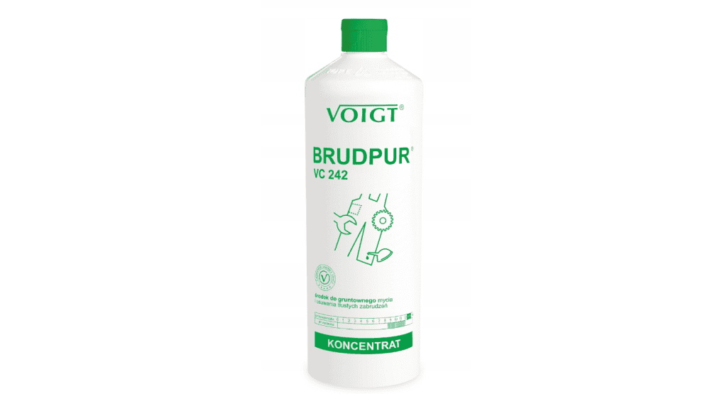 Środek do gruntownego mycia i usuwania tłustych zabrudzeń, koncentrat Voigt Brudpure VC 242, skuteczny produkt do domu i ogrodu.