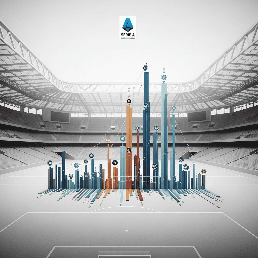 Wykres danych statystycznych na tle stadionu piłkarskiego, symbolizujący analizę i rozwój.