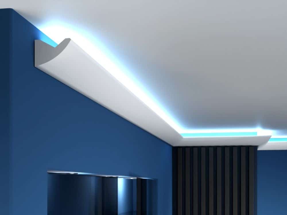 Nowe oświetlenie LED w suficie, nowoczesny design, eleganckie wnętrze w odcieniach niebieskiego, idealne do domu i ogrodu.